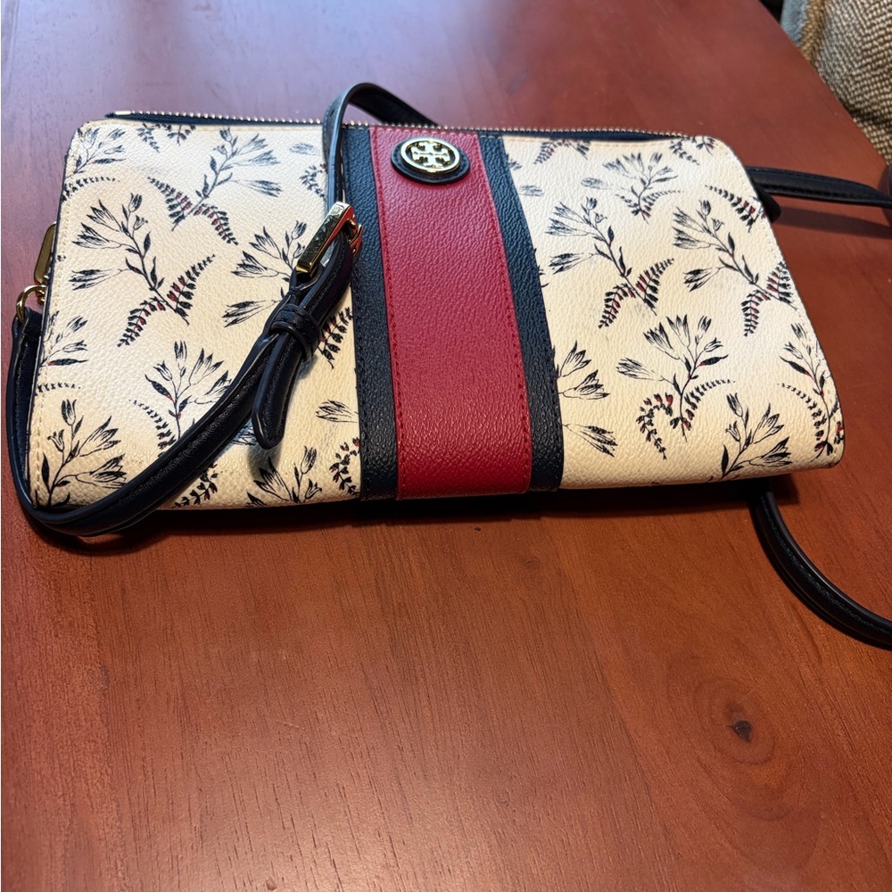 Tory Burch Cream and Red Floral crossbody